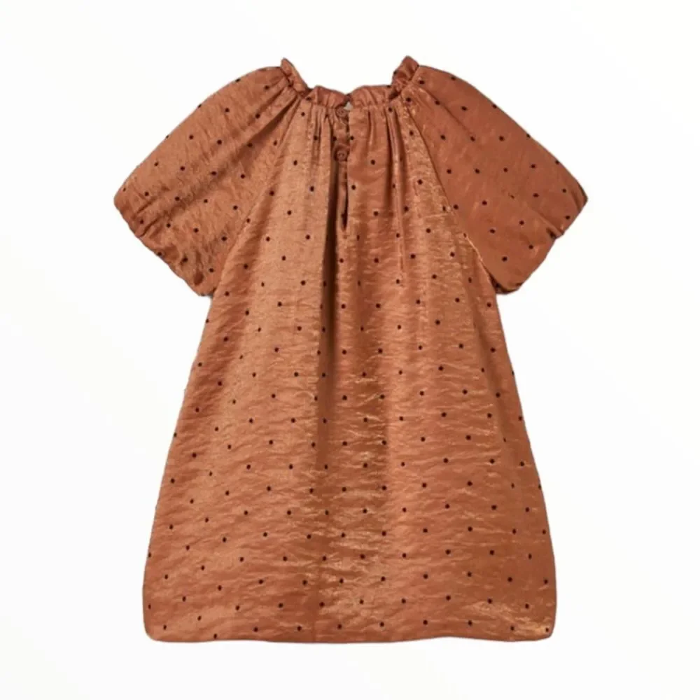 ZARA Kids | Brown | FLOCKED POLKA DOT DRESS - Picture 2 of 5
